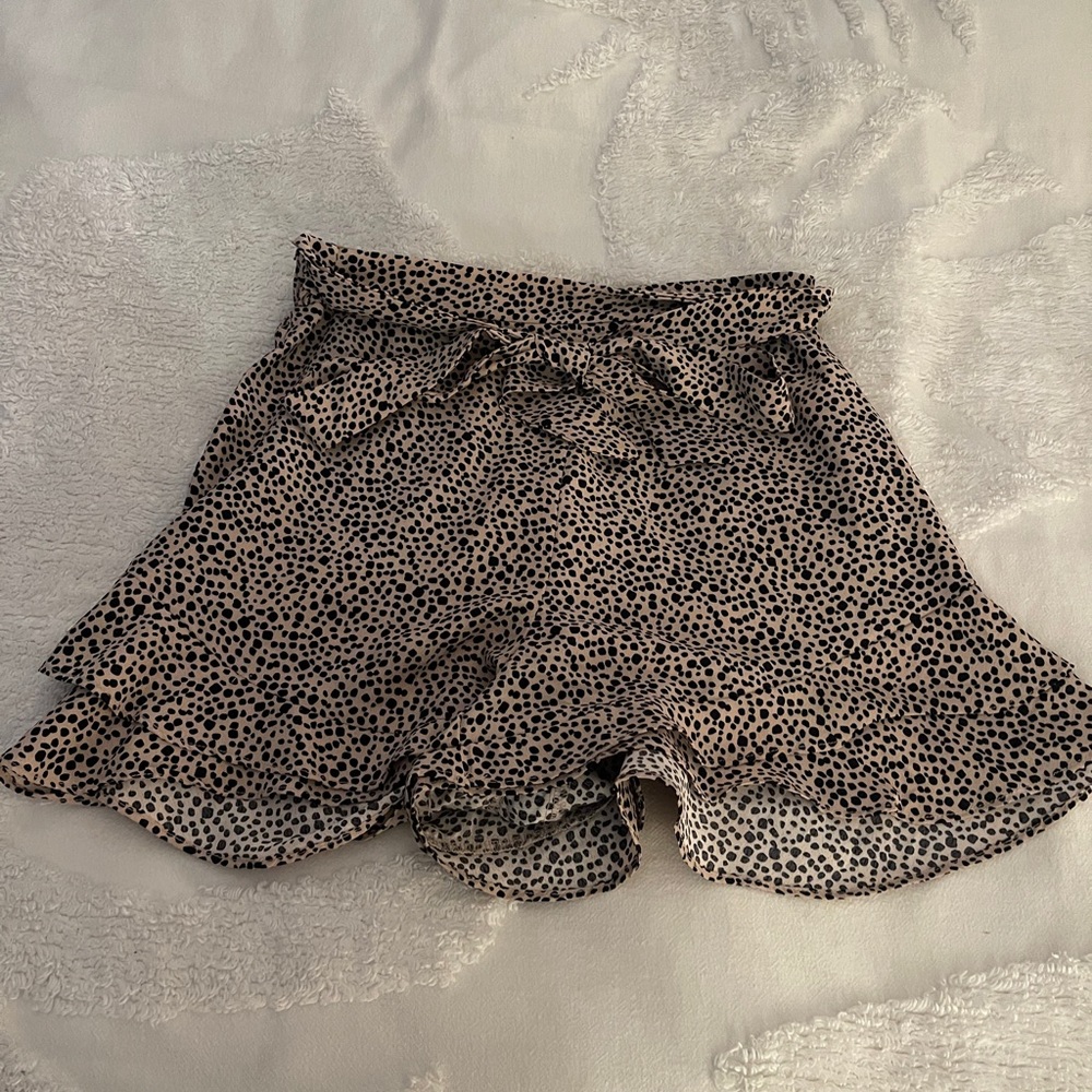 Beige Ruffled Tie Front Shorts